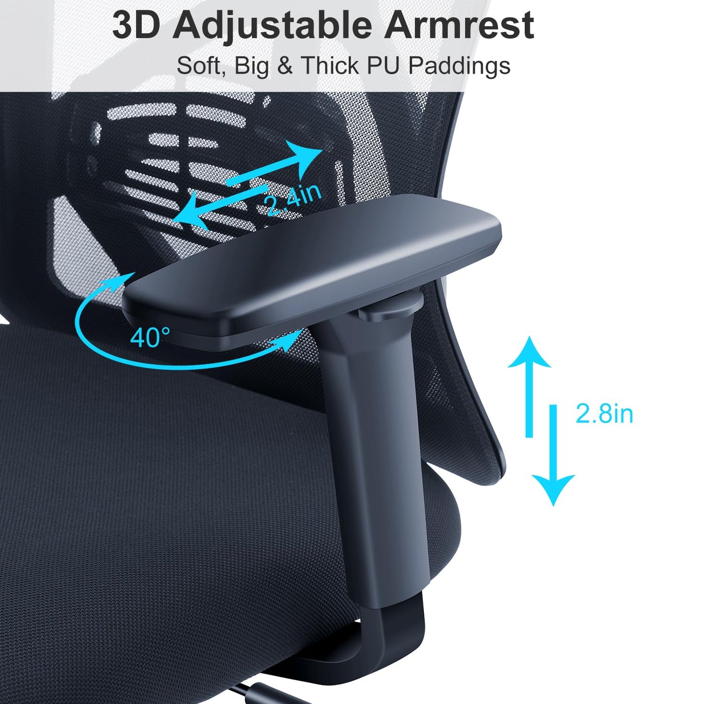 Ticova Ergonomic Office Chair: High Back Mesh Desk Chair w/ 3D Armrest, Adjustable Lumbar, 130° Recline & Rotatable Headrest