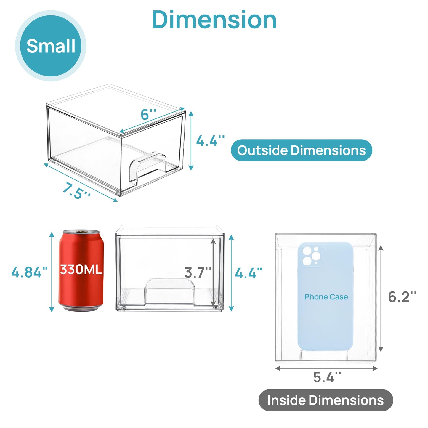Vtopmart (6 Pack) Small Clear Stackable Storage Drawers – Acrylic Makeup Organizer Bins for Vanity, Undersink, and Cabinet