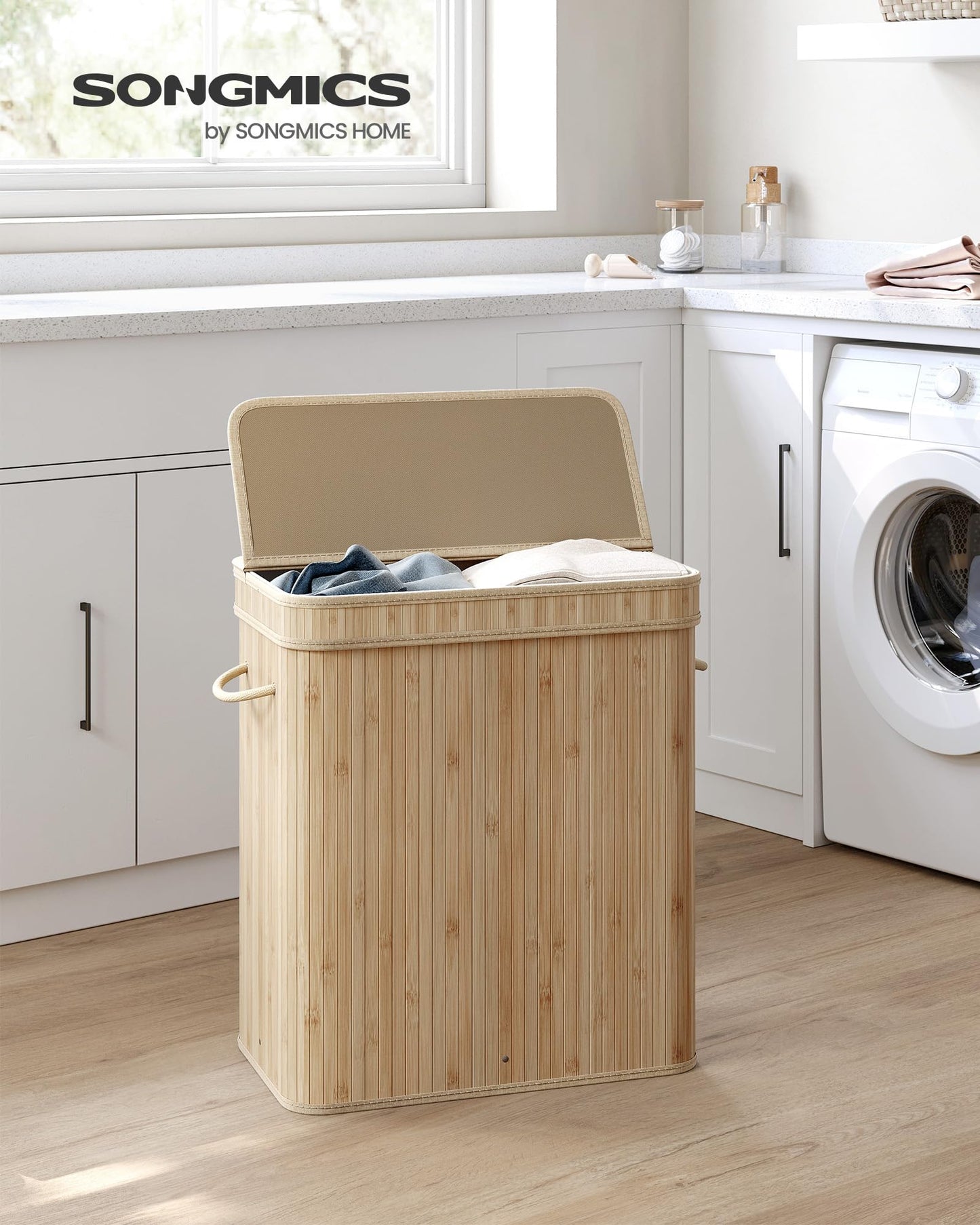 Laundry Hamper with Lid, Bamboo Laundry Basket