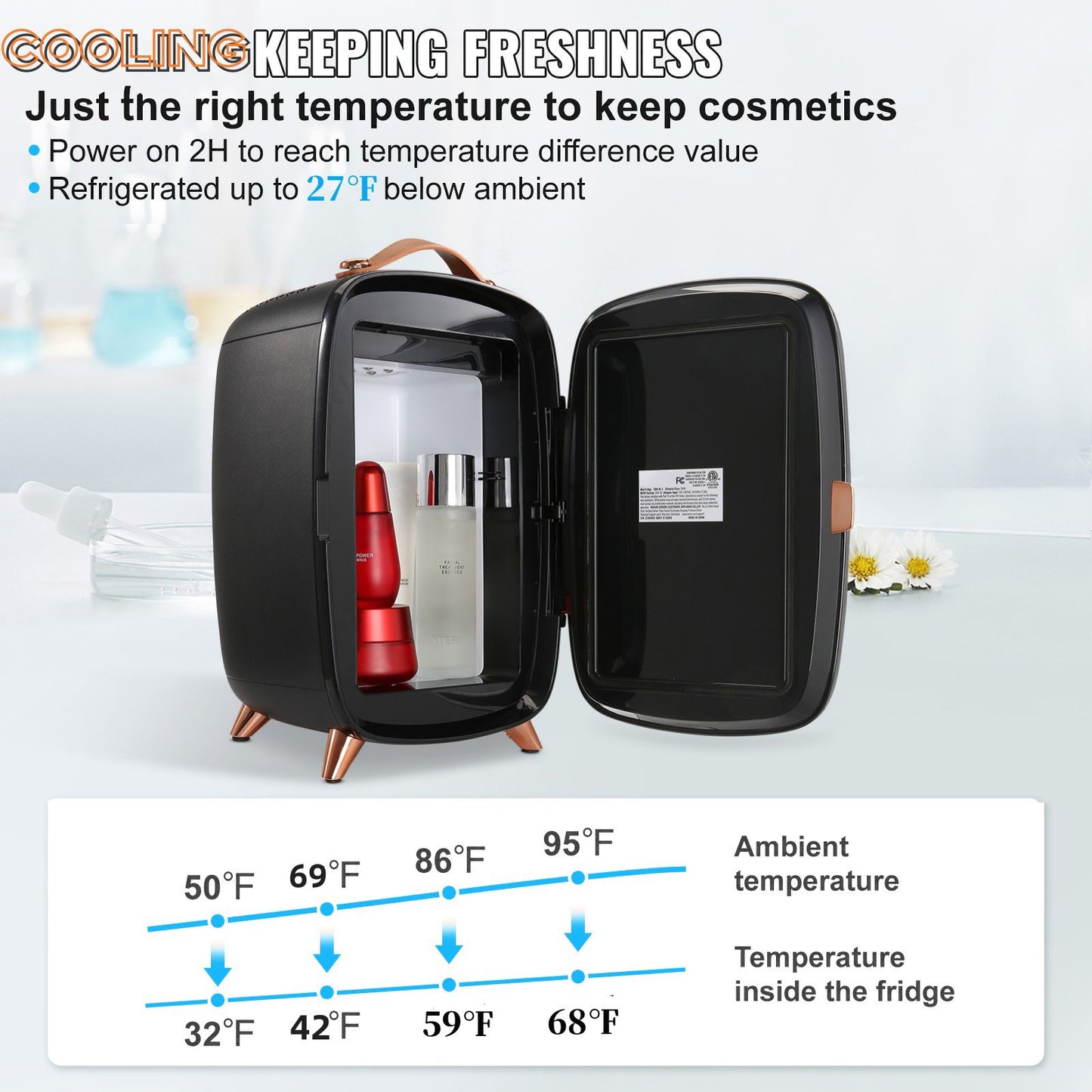 Mini Skincare Fridge With LED Light And HD Mirror