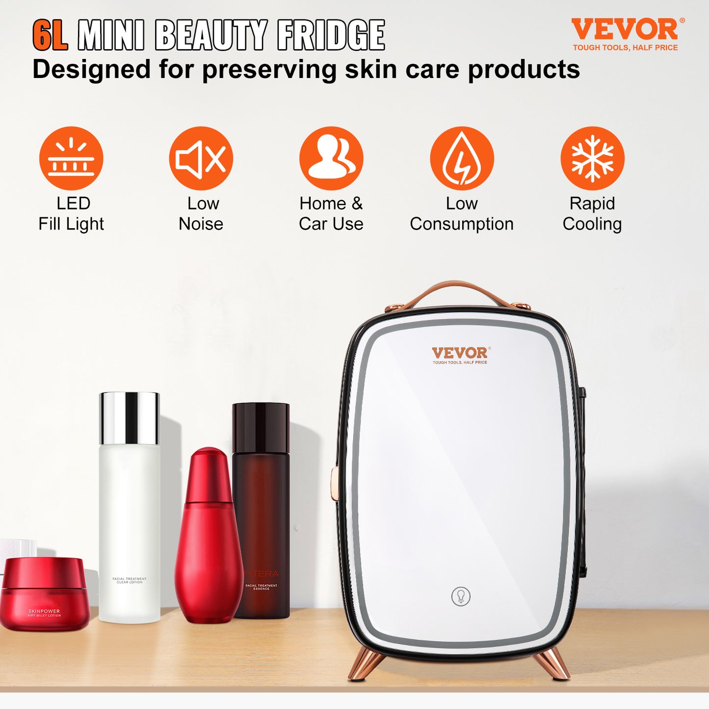 Mini Skincare Fridge With LED Light And HD Mirror