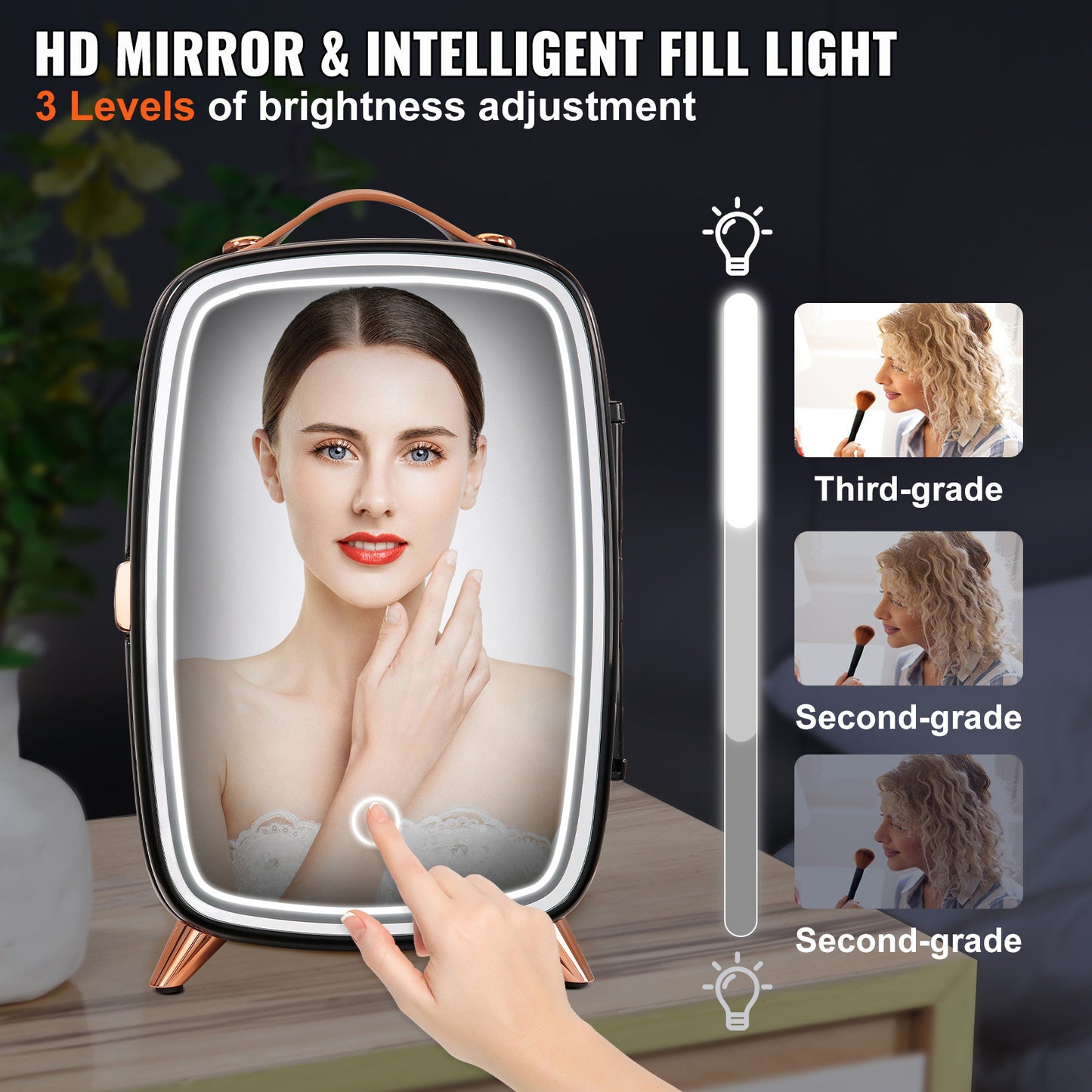 Mini Skincare Fridge With LED Light And HD Mirror