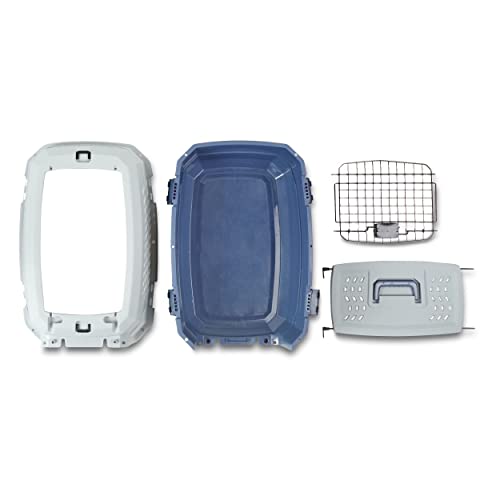 Amazon Basics 2-Door Top-Load Hard-Sided Dogs, Cats Pet Travel Carrier, Gray & Blue, 22.8"L x 15.0"W x 13.0"H