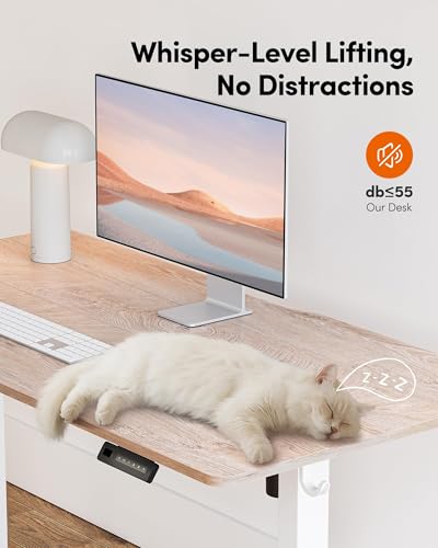 FEZIBO Electric Standing Desk (48×24 in) – Height Adjustable Sit-Stand Office Desk w/ Splice Board (Maple Top/White Frame)