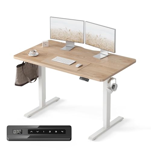 FEZIBO Electric Standing Desk (48×24 in) – Height Adjustable Sit-Stand Office Desk w/ Splice Board (Maple Top/White Frame)