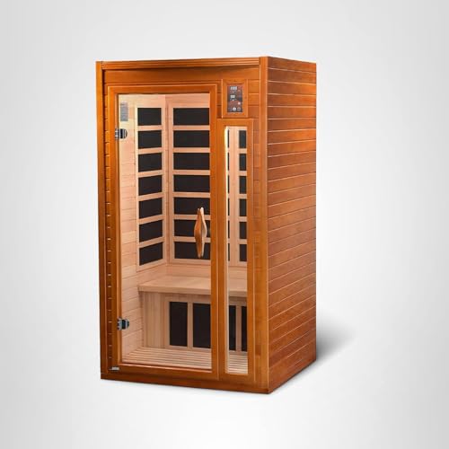 DYNAMIC SAUNAS Barcelona 1- to 2-Person Low EMF FAR Infrared Sauna with Red Light Therapy & Bluetooth Speakers | Personal Indoor Dry Heat Sauna for Home & Gym – Made from Canadian Hemlock