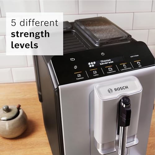 Bosch 300 Series Fully Automatic Espresso and Coffee Machine – In-Cup Frother, OneTouch Milk Drinks, 5 Drink Options, Ceramic Grinder, Easy Clean & Descale, in Silver TIU20307