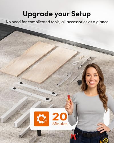 FEZIBO Electric Standing Desk (48×24 in) – Height Adjustable Sit-Stand Office Desk w/ Splice Board (Maple Top/White Frame)