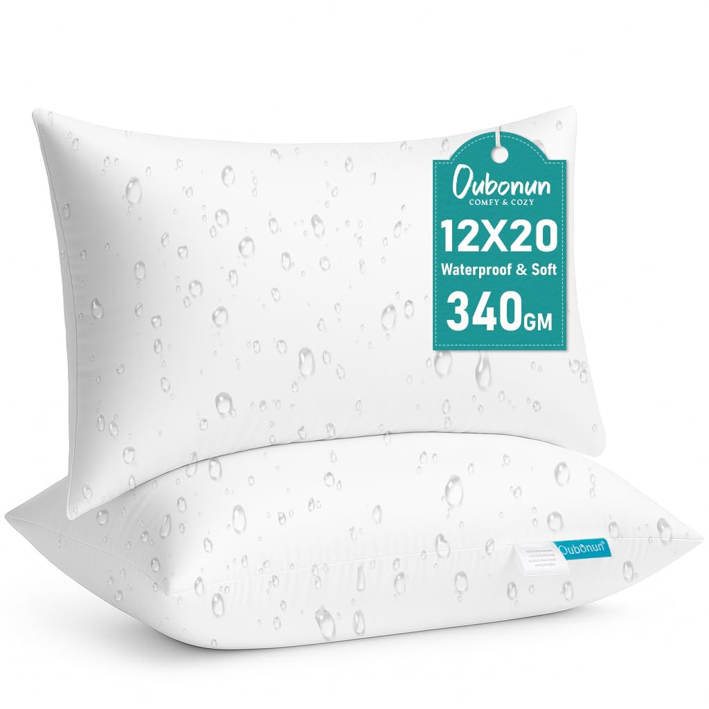 Oubonun 12×20 Waterproof Outdoor Lumbar Pillow Inserts (Set of 2) – Soft & Fluffy Polyester Filling for Patio/Porch