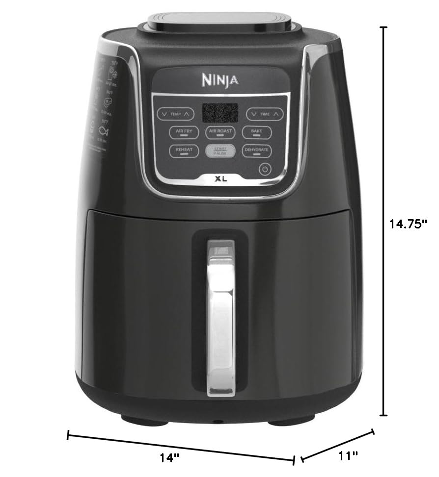 Ninja | XL Single Basket Air Fryer | 5.5 QT Capacity fits 3lbs of Wings | 5-in-1Air Fry, Roast, Bake,Reheat & Dehydrate |Dishwasher Safe Parts & Recipe Guide | Grey |AF150AMZ