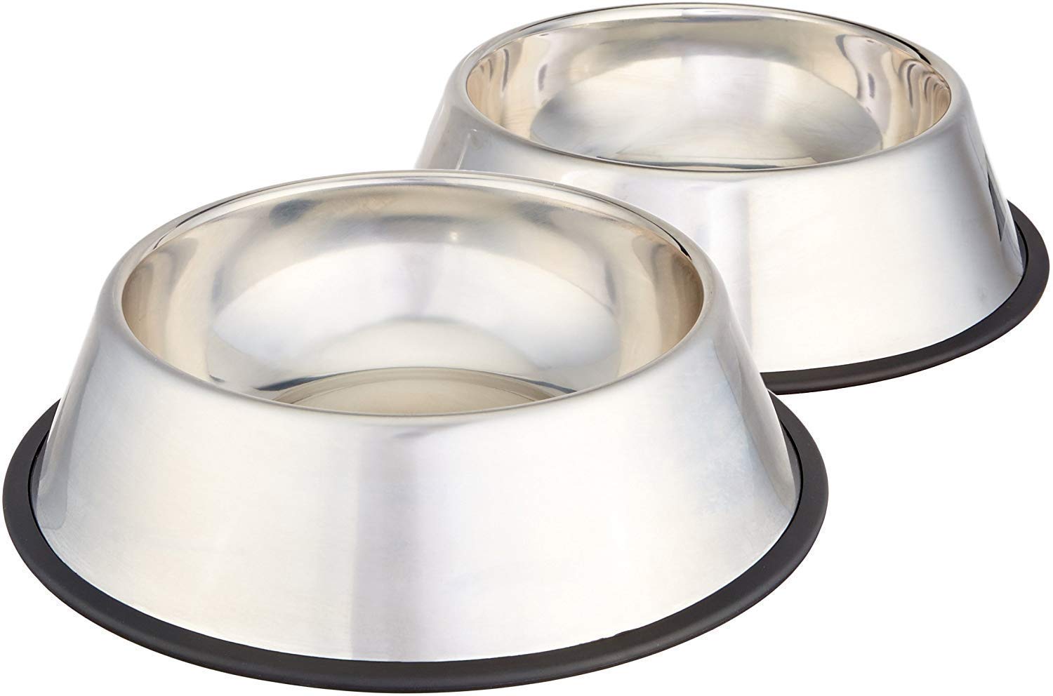Amazon Basics Stainless Steel Non-Skid Pet Dog Water And Food Bowl, 2-Pack (10 x 2.8 Inches), Each Holds Up to 38oz