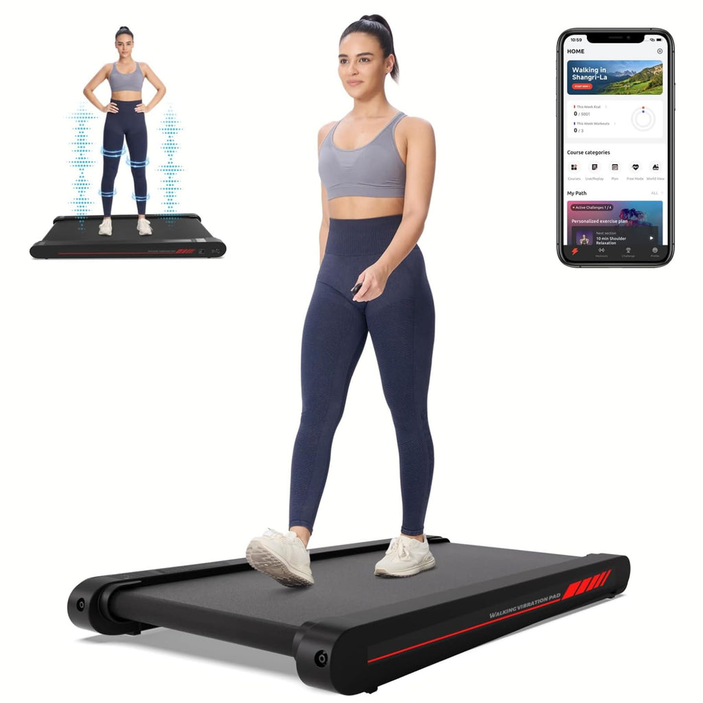 Walking Pad Treadmill with APP, 3 in 1 Under Desk Treadmills, 2.5HP Low Noise Walking Vibration Pad with Remote Control,Portable Treadmill for Home Office, Red