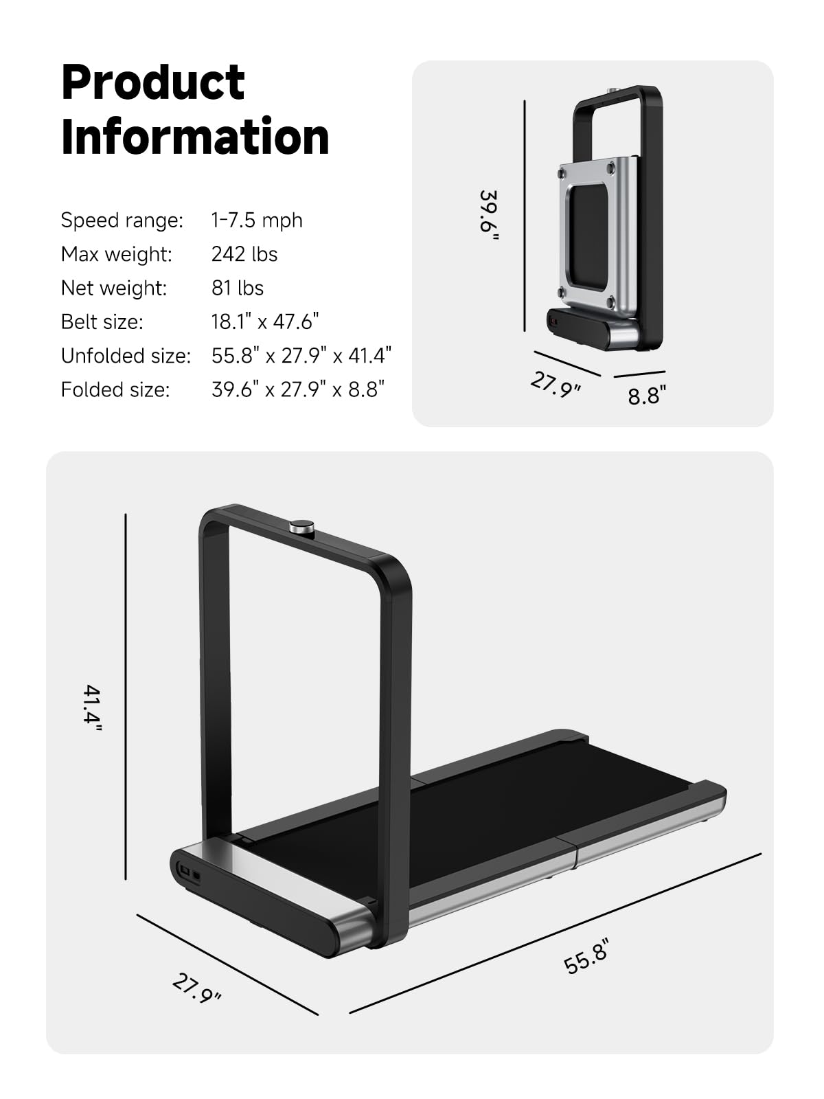 WALKINGPAD X21 Folding Treadmills for Home, Smart Vertical Fold, LED Display with Rotary Control, No Assembly