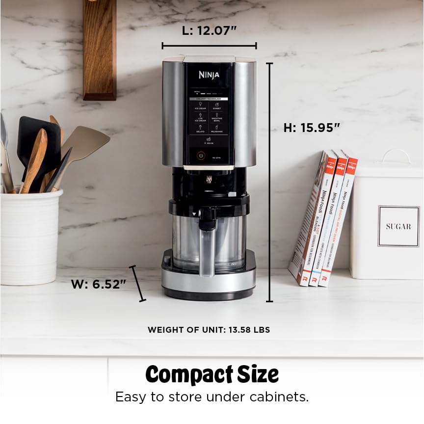 Ninja NC301 CREAMi Ice Cream Maker, for Gelato, Mix-ins, Milkshakes, Sorbet, Smoothie Bowls & More, 7 One-Touch Programs, with (2) Pint Containers & Lids, Compact Size, Perfect for Kids, Silver