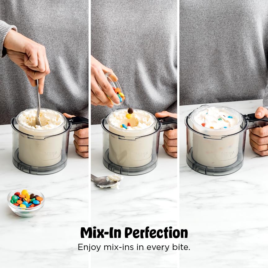 Ninja NC301 CREAMi Ice Cream Maker, for Gelato, Mix-ins, Milkshakes, Sorbet, Smoothie Bowls & More, 7 One-Touch Programs, with (2) Pint Containers & Lids, Compact Size, Perfect for Kids, Silver