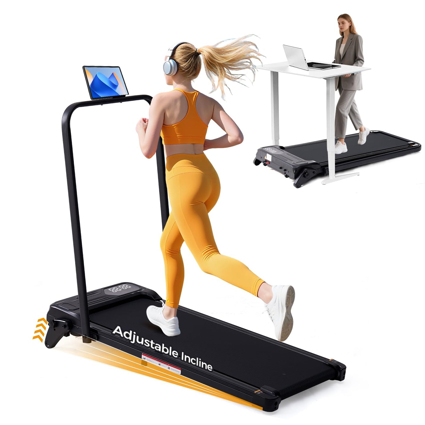 Folding Walking Pad Treadmill w/ Handle & Adjustable Incline – 3.5HP Portable Electric Treadmill for Home/Small Spaces (350 LBS Max)
