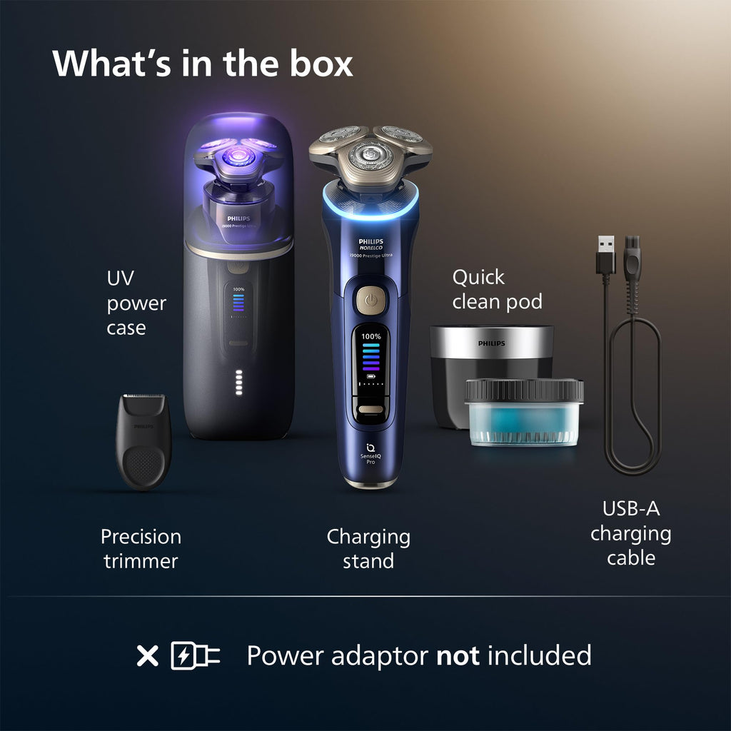 Philips Norelco Shaver i9000 Prestige Ultra, Wet & Dry Electric Shaver, Adriatic, SenseIQ Pro Technology, Triple Lift & Cut System, 360 Rotating NanoTech Precision Blades, Precision Trimmer, XP9401/92