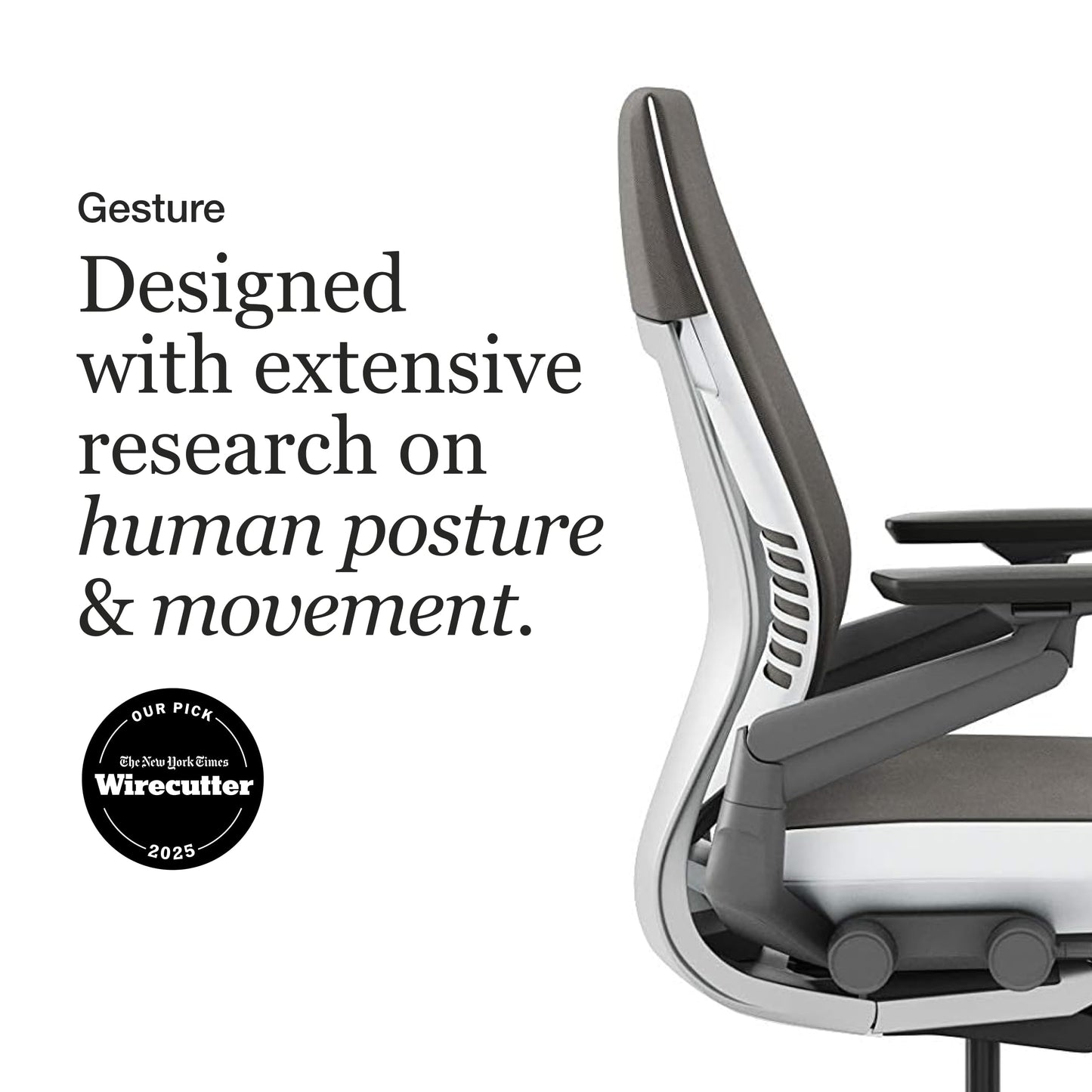 Steelcase Gesture Ergonomic Office Chair: 360° Armrests, Fully Adjustable Work Chair for Desk (Graphite Gray Fabric)