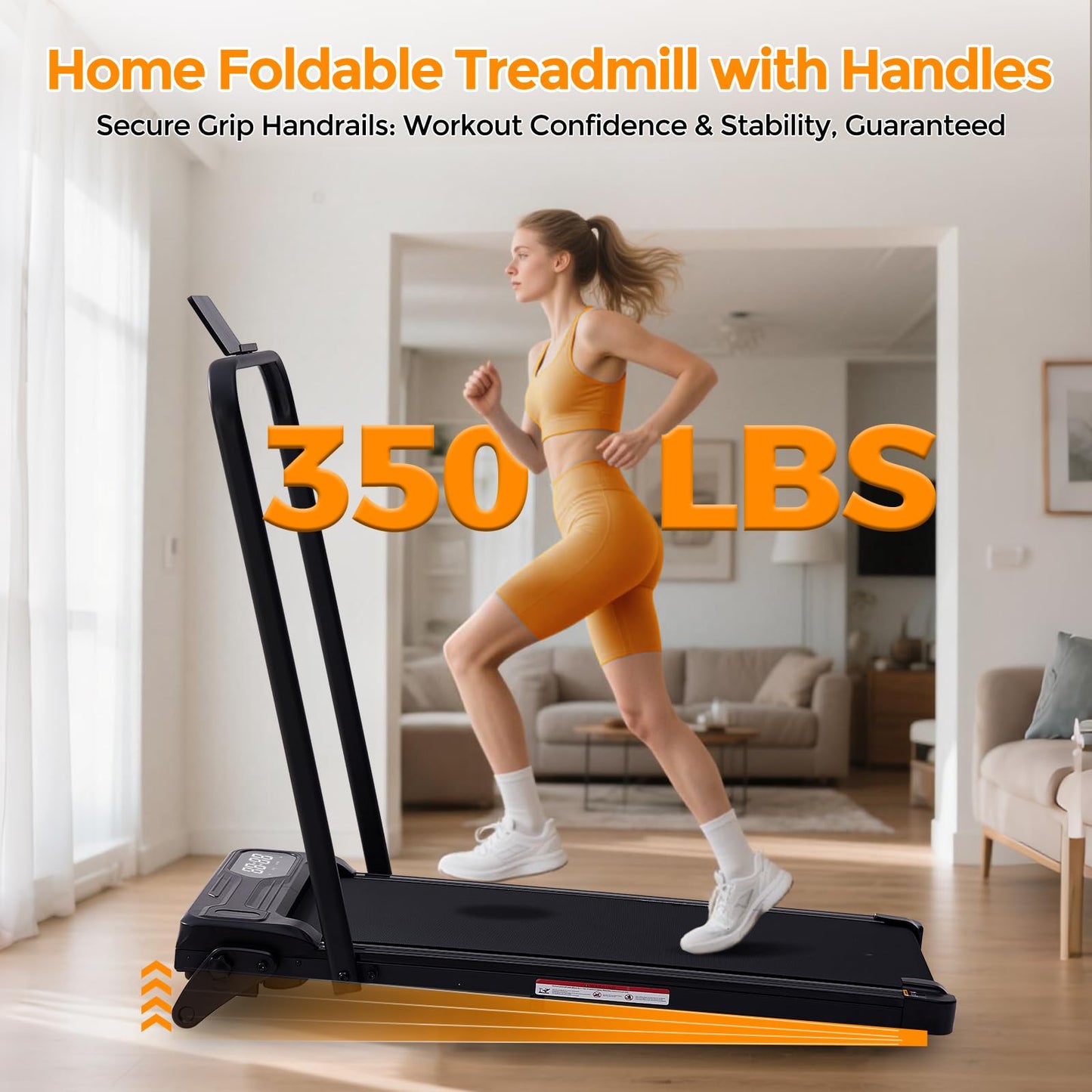 Folding Walking Pad Treadmill w/ Handle & Adjustable Incline – 3.5HP Portable Electric Treadmill for Home/Small Spaces (350 LBS Max)