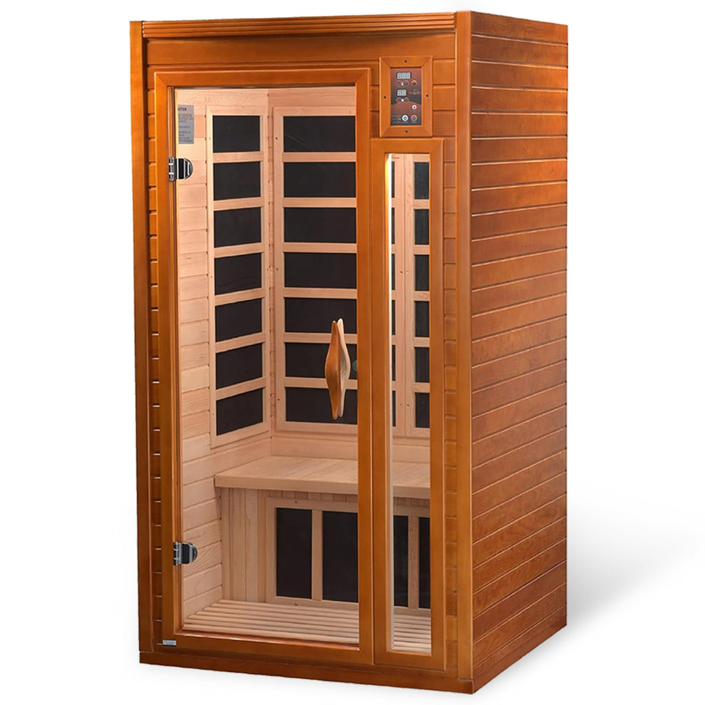DYNAMIC SAUNAS Barcelona 1- to 2-Person Low EMF FAR Infrared Sauna with Red Light Therapy & Bluetooth Speakers | Personal Indoor Dry Heat Sauna for Home & Gym – Made from Canadian Hemlock