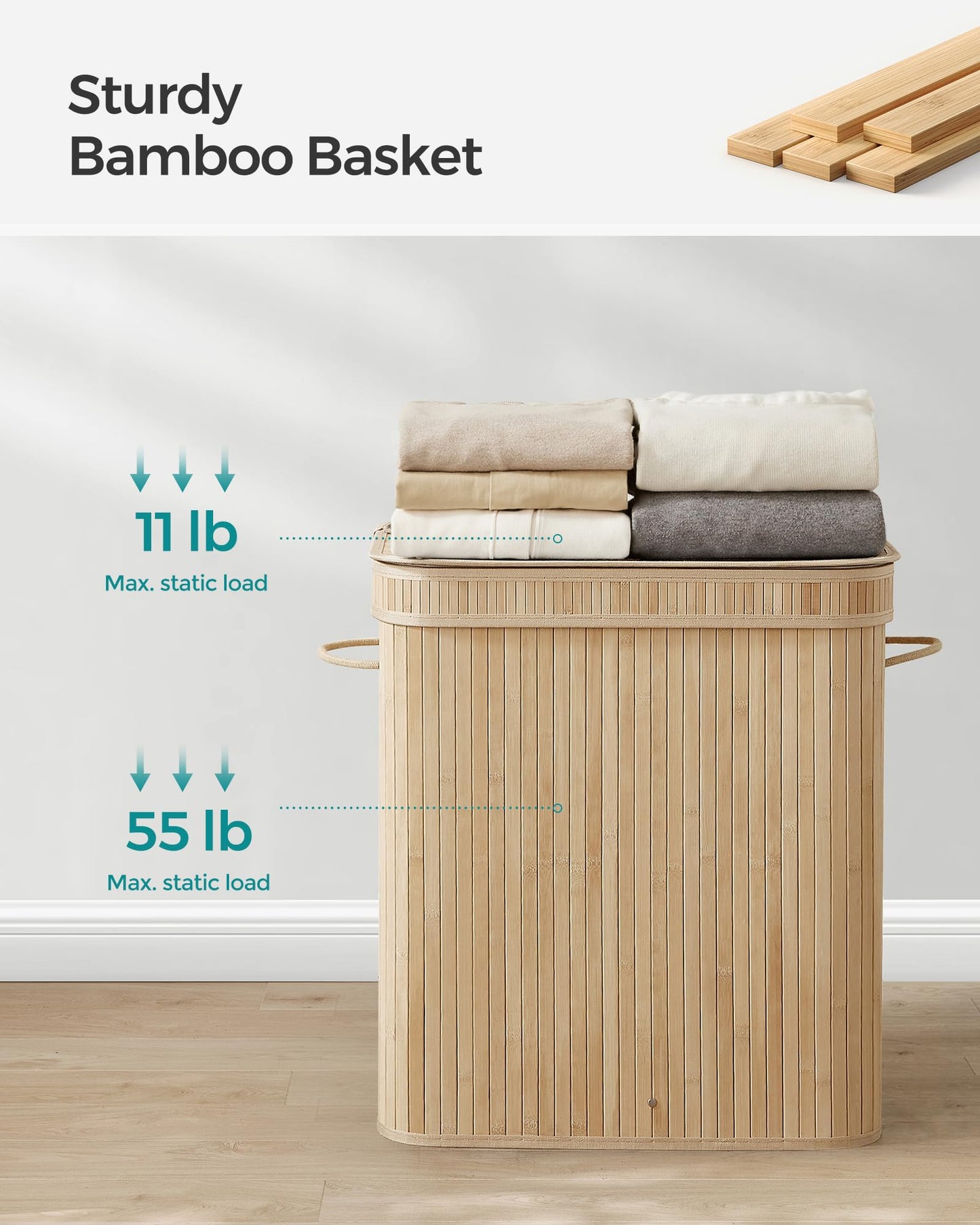 Laundry Hamper with Lid, Bamboo Laundry Basket