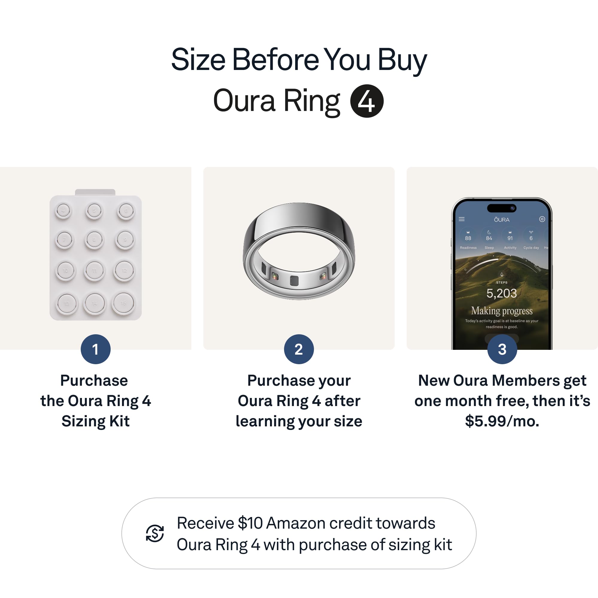 Oura Ring 4 - Silver - Size 10 - Size Before You Buy