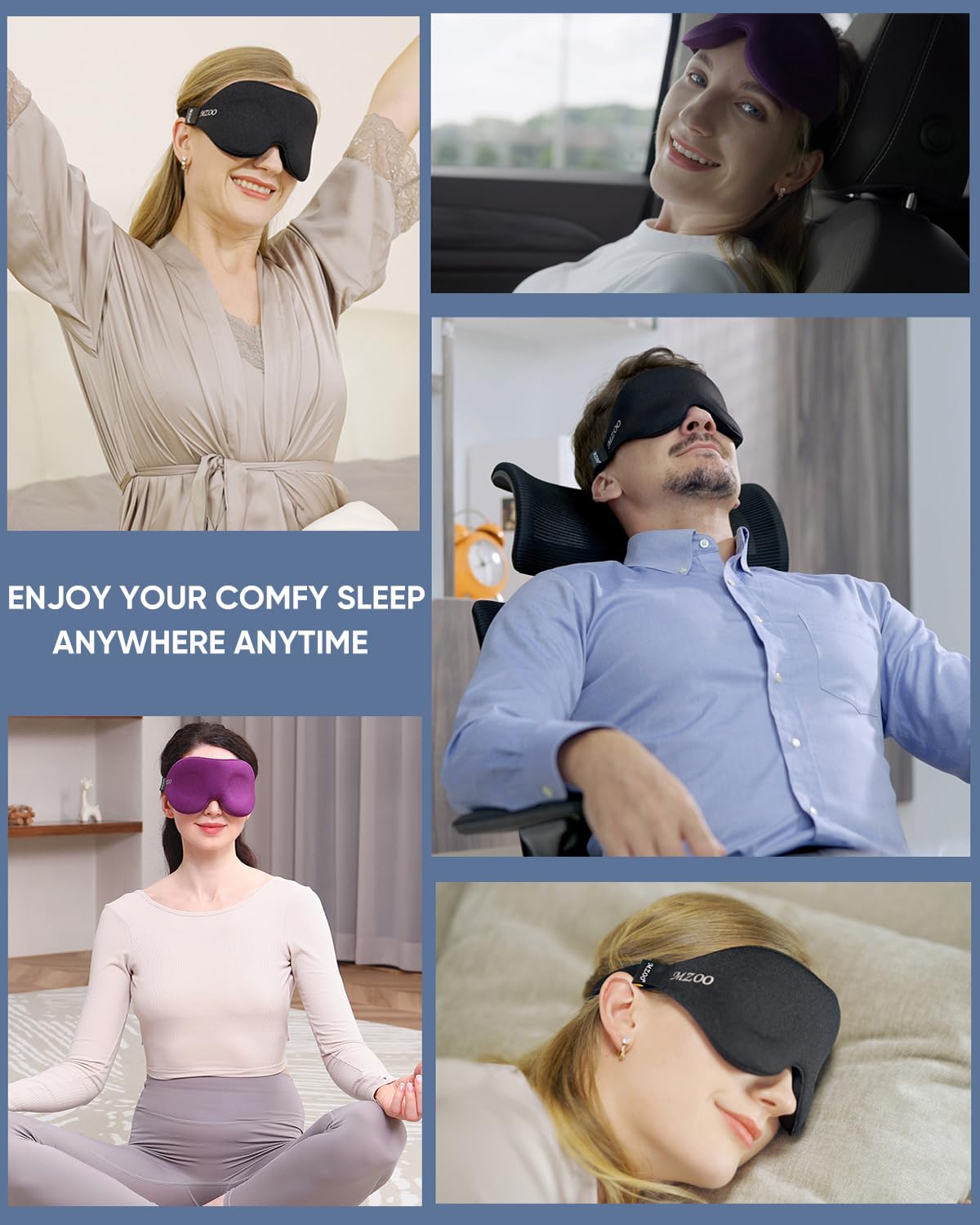 MZOO Luxury 3D Sleep Eye Mask for Side Sleepers – Zero Eye Pressure, 100% Light Blocking, Contoured Night Blindfold