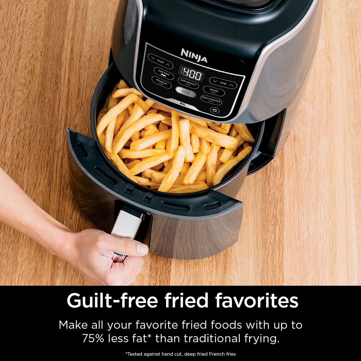 Ninja | XL Single Basket Air Fryer | 5.5 QT Capacity fits 3lbs of Wings | 5-in-1Air Fry, Roast, Bake,Reheat & Dehydrate |Dishwasher Safe Parts & Recipe Guide | Grey |AF150AMZ