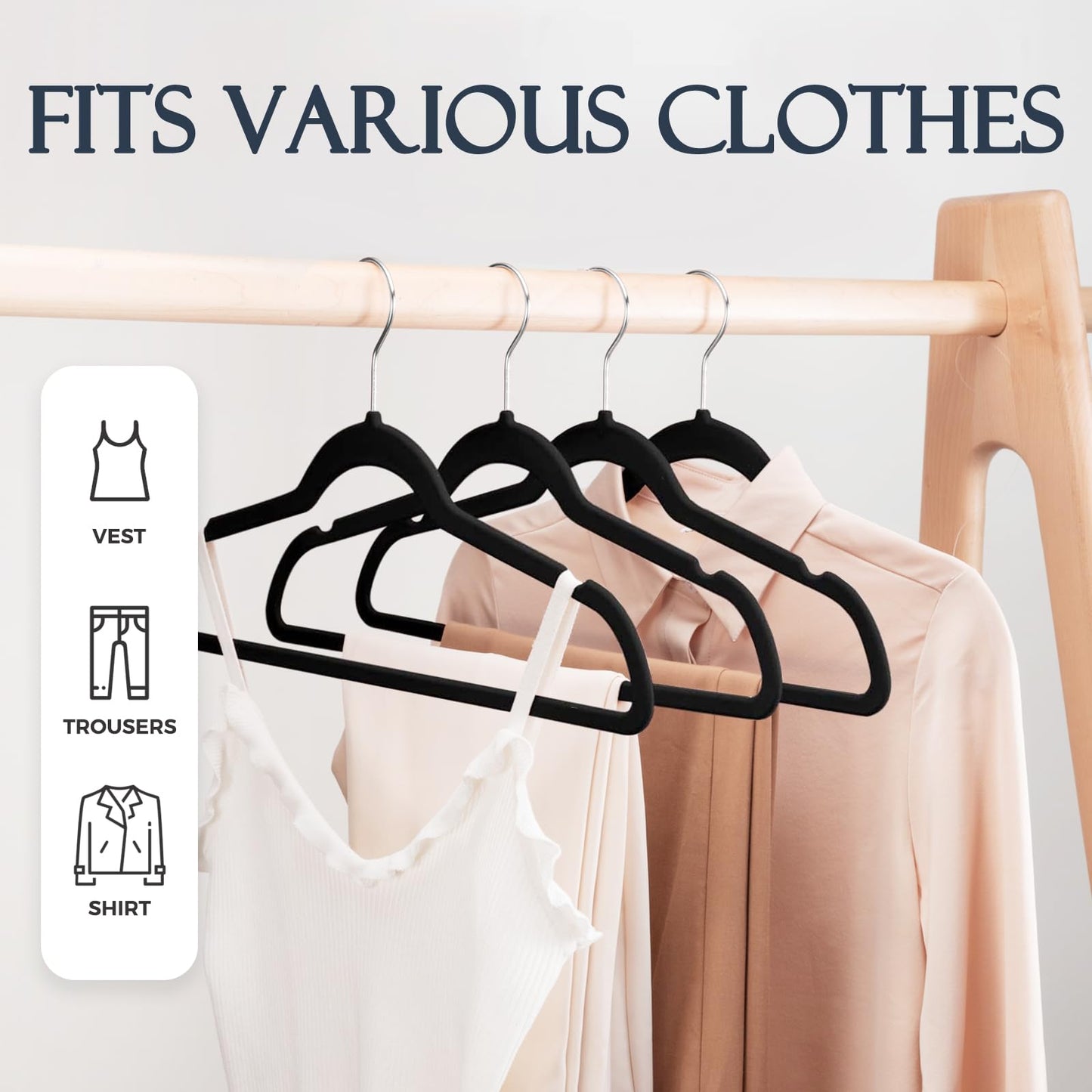 HOUSE DAY Black Velvet Hangers (60 Pack): Non-Slip, Heavy-Duty, Space-Saving Suit & Coat Hangers w/ 360° Rotating Silver Hook