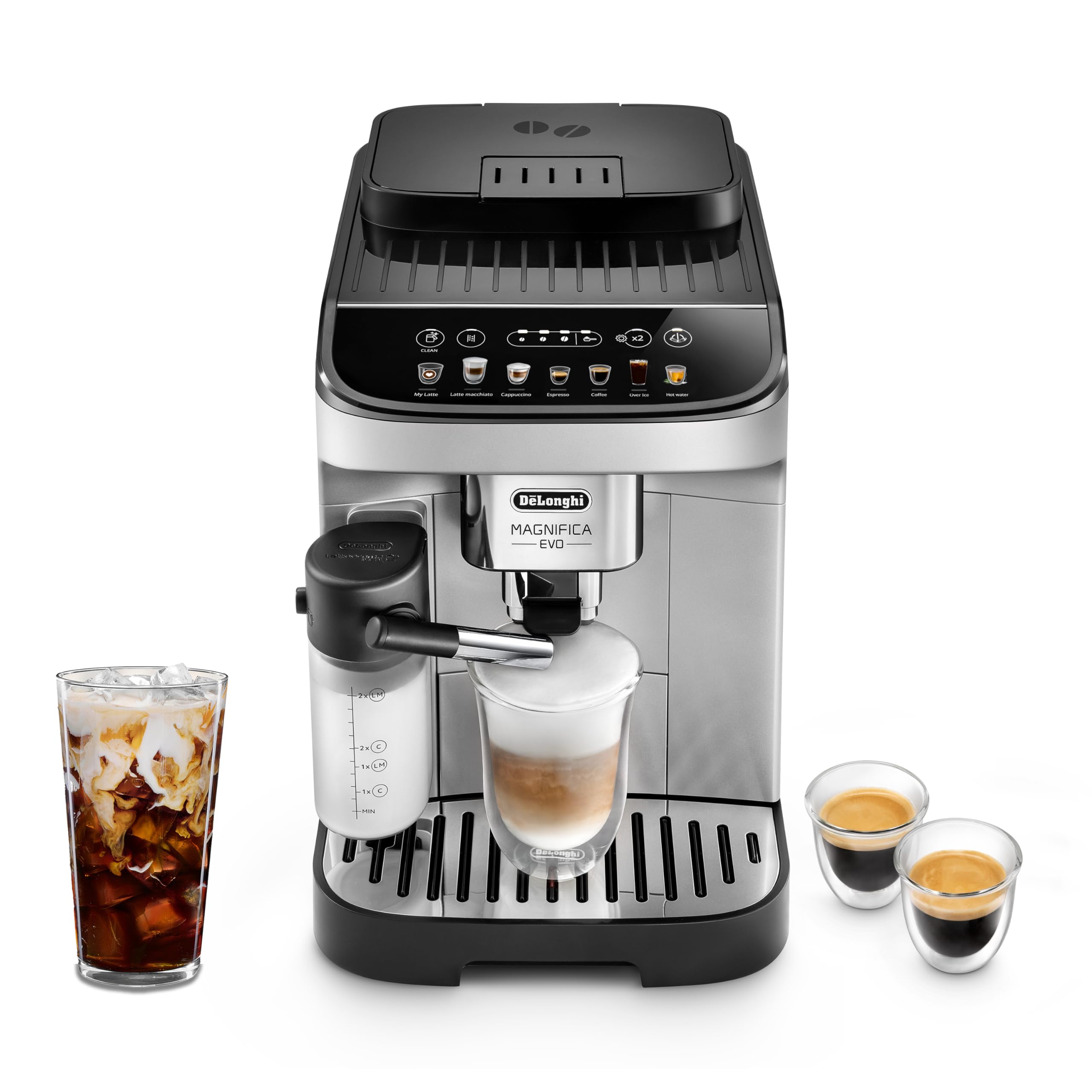 De'Longhi Magnifica Evo Automatic Espresso & Coffee Machine with Auto Milk Frother, Built-in Grinder & Auto-Clean Function - For Latte, Cappuccino, Americano, Iced Coffee, ECAM29084SB , Silver