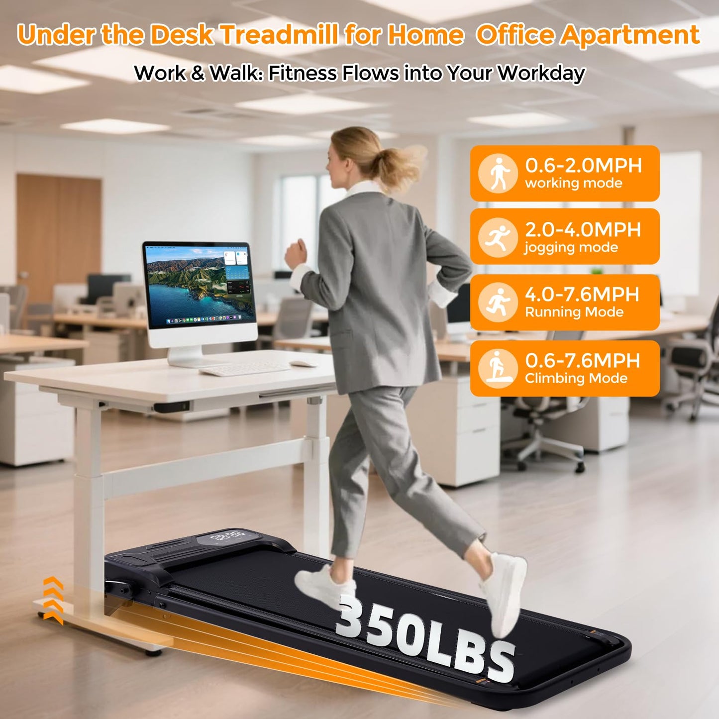 Folding Walking Pad Treadmill w/ Handle & Adjustable Incline – 3.5HP Portable Electric Treadmill for Home/Small Spaces (350 LBS Max)