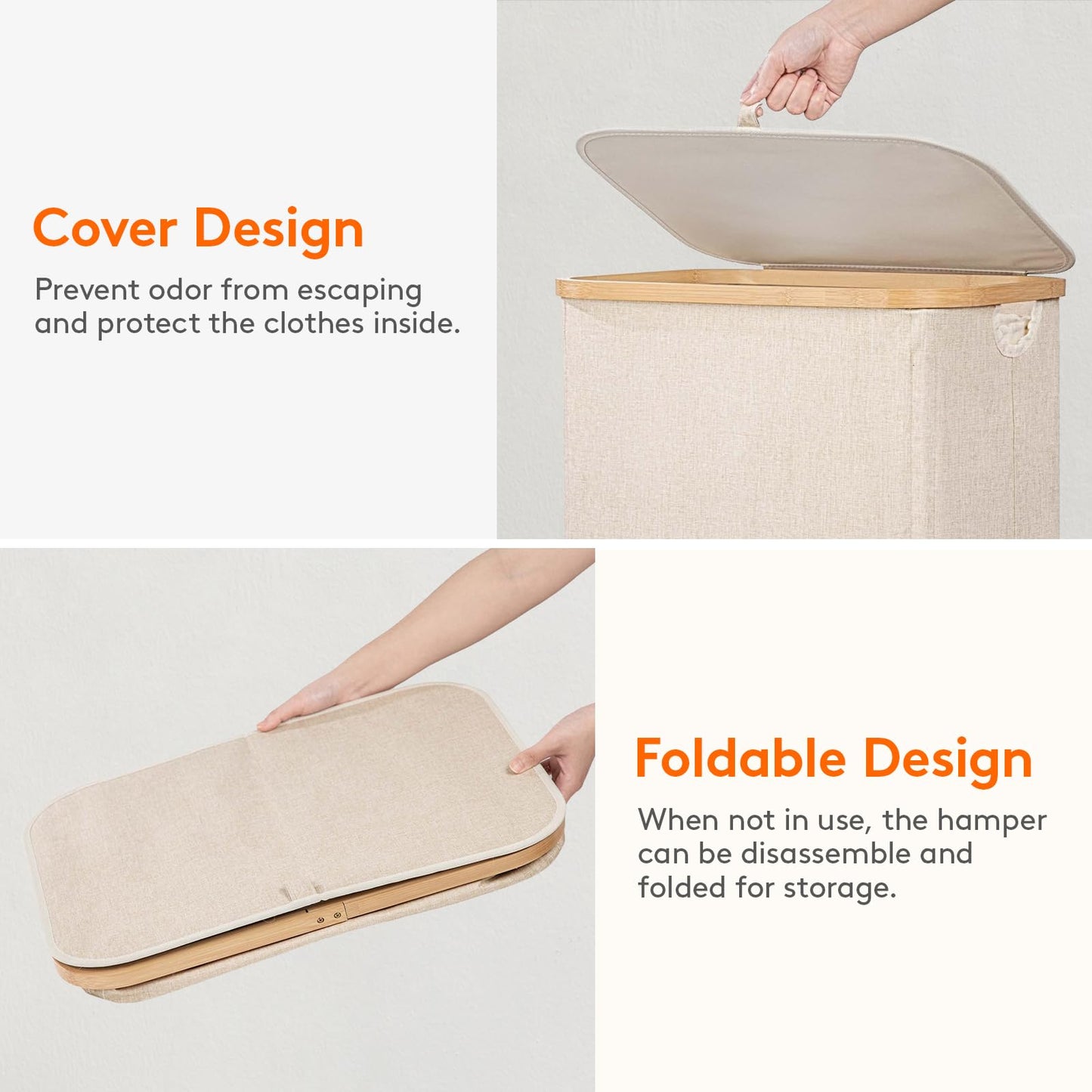 Clothes Hampers for Laundry with Bamboo Handles