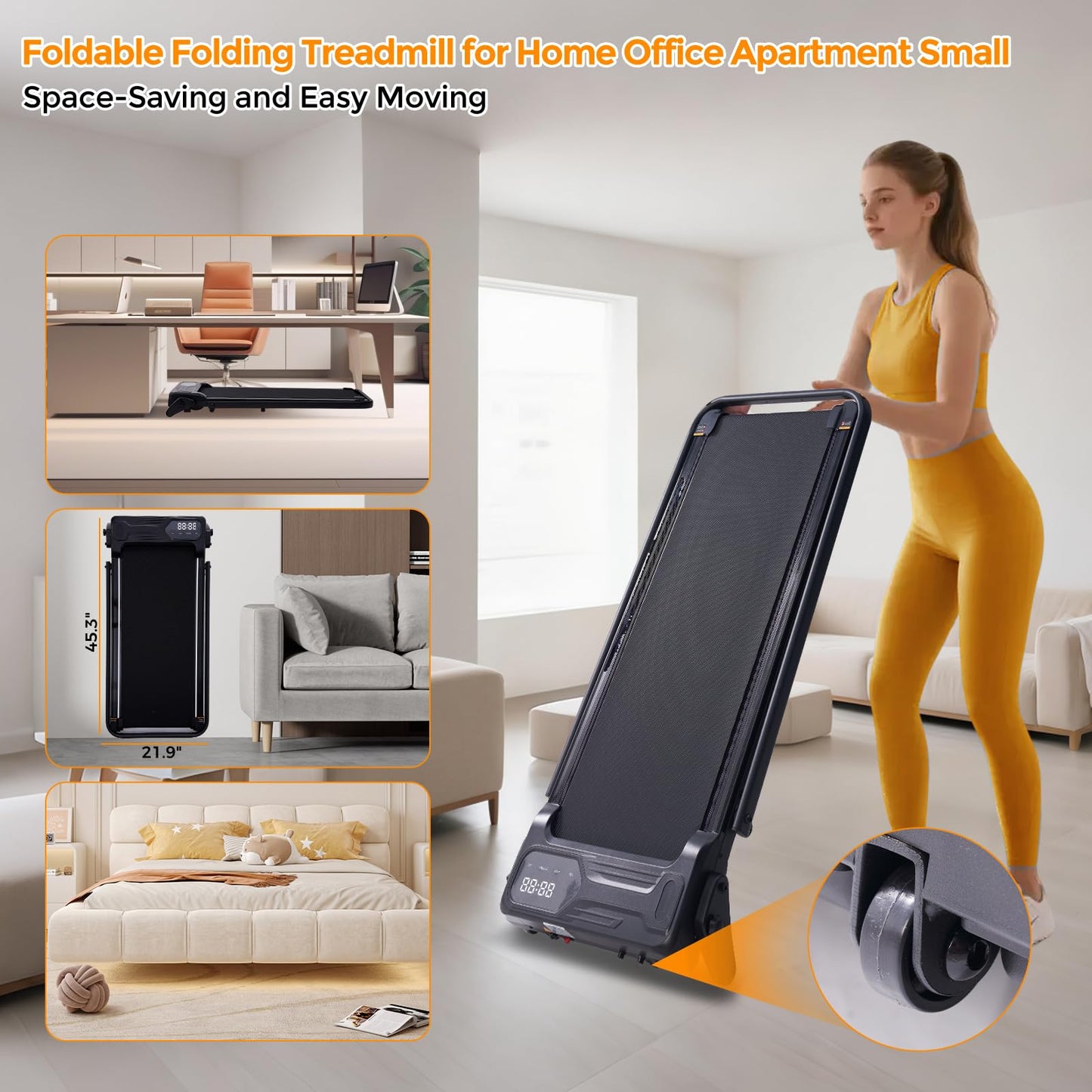 Folding Walking Pad Treadmill w/ Handle & Adjustable Incline – 3.5HP Portable Electric Treadmill for Home/Small Spaces (350 LBS Max)