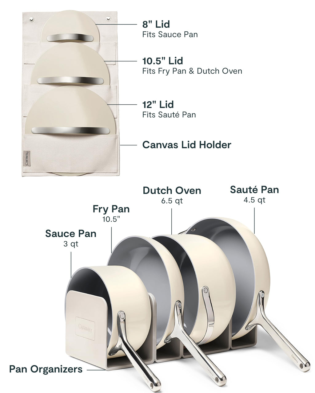 Caraway Non-stick Ceramic Cookware Set (12 Piece) Pots, Pans, Lids and Kitchen Storage - PFAS & PFOA Free - Oven Safe Pan Set & Compatible with All Stovetops - Cream