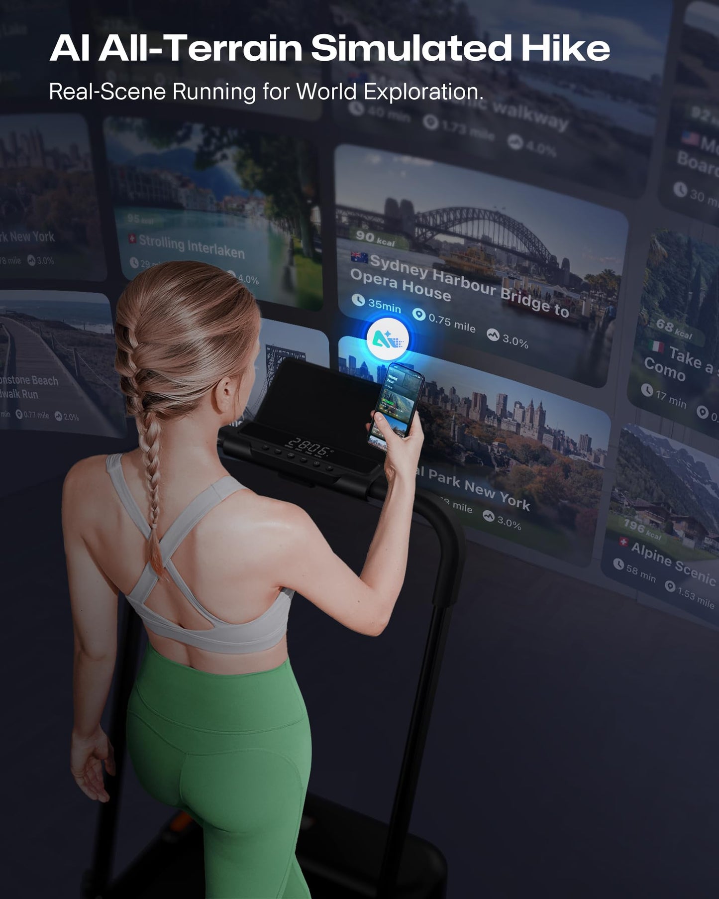 UREVO Strol 2E Folding 2-in-1 Treadmill & Walking Pad w/ App & Safety Handle for Home Office