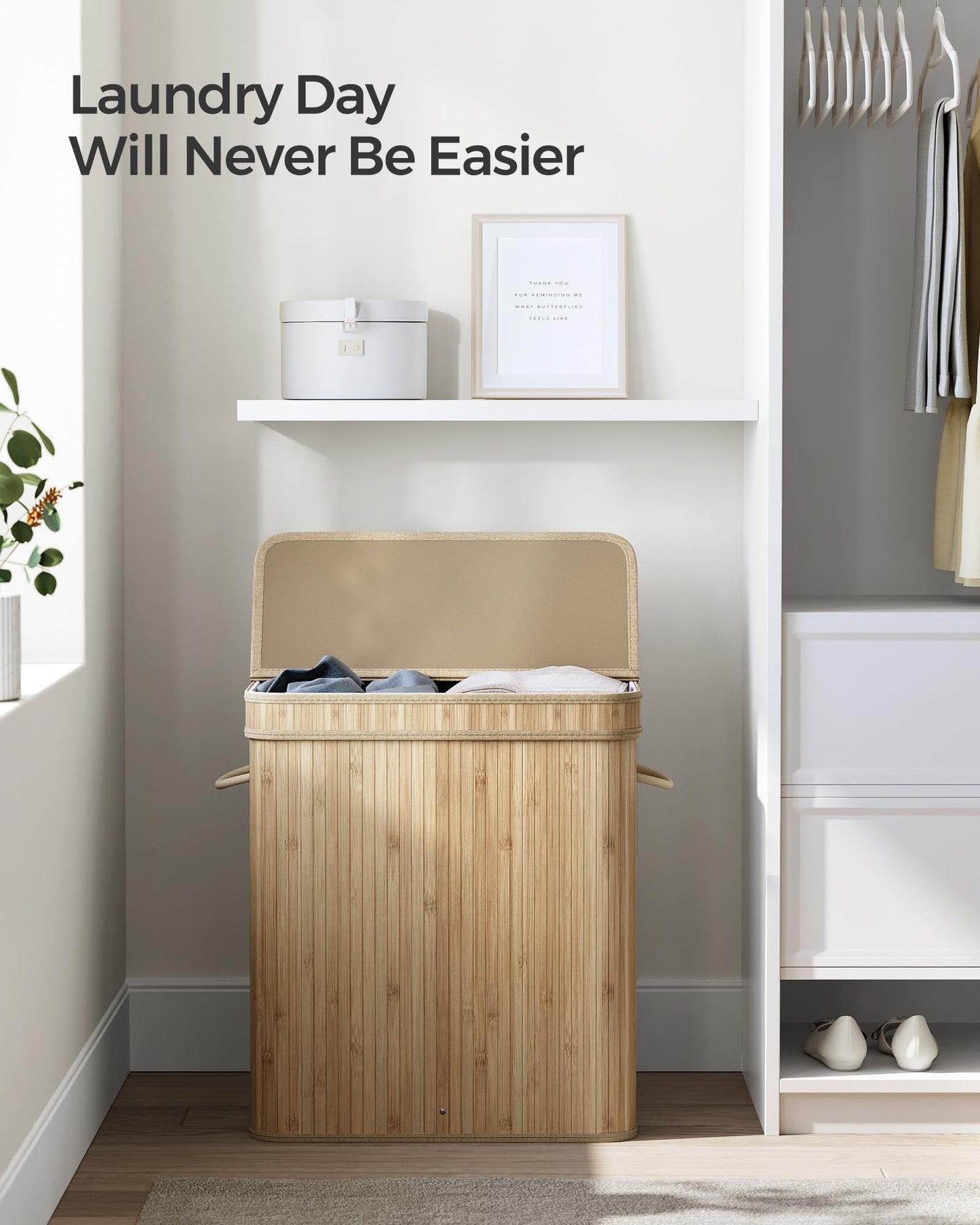 Laundry Hamper with Lid, Bamboo Laundry Basket