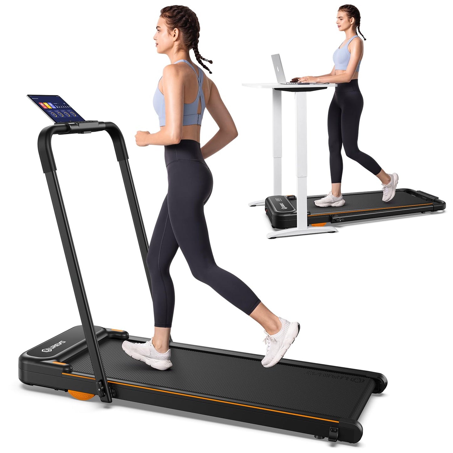 UREVO Strol 2E Folding 2-in-1 Treadmill & Walking Pad w/ App & Safety Handle for Home Office