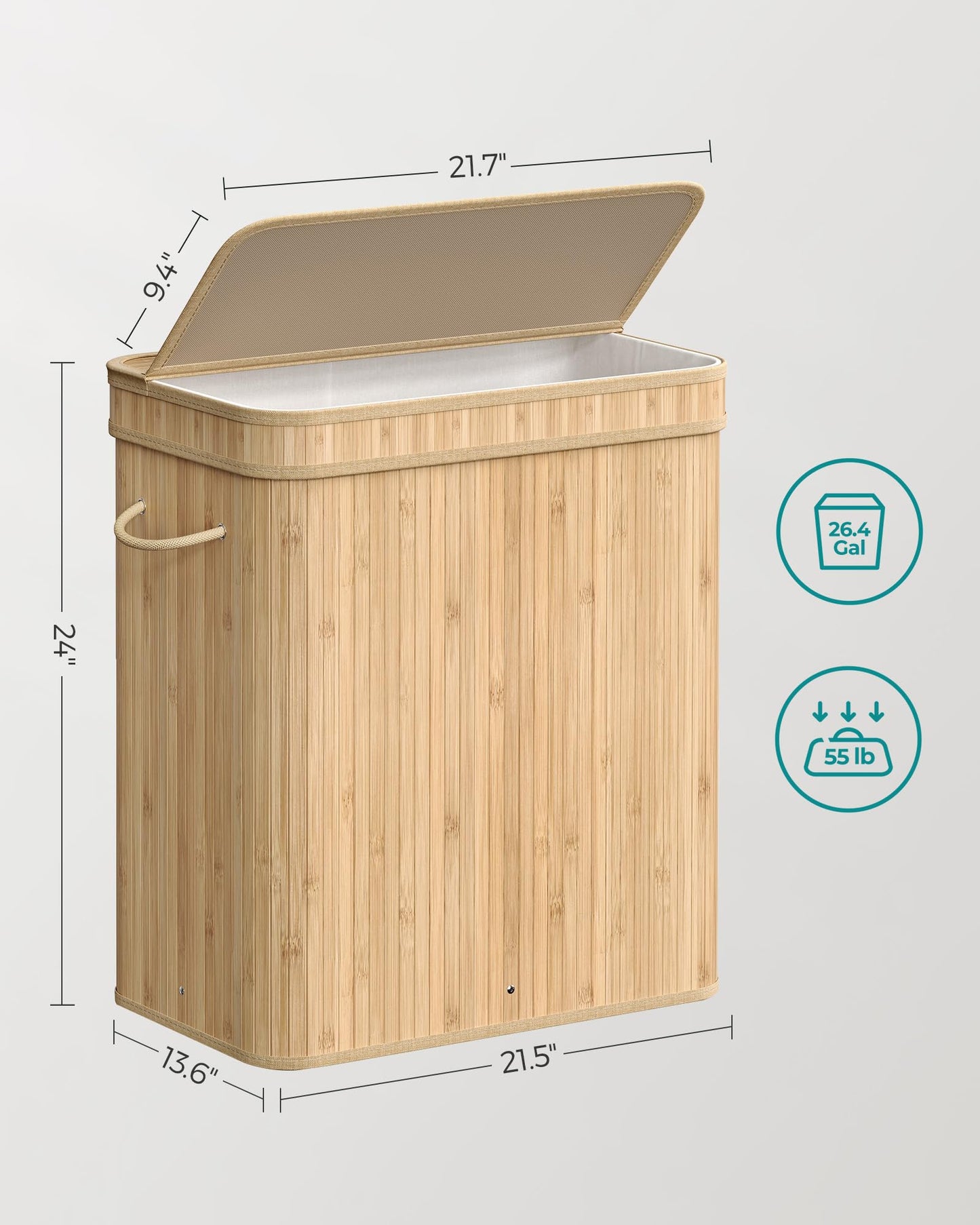 Laundry Hamper with Lid, Bamboo Laundry Basket