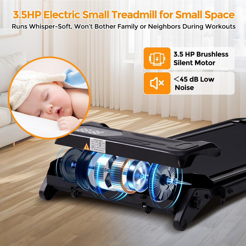 Folding Foldable Walking Pad Treadmill with Handle Bar and Adjustable Incline, 3.5HP Portable Electric Treadmills with Handles for Home Small, Home Treadmills with Incline, 0.6-7.6MPH, 350LBS