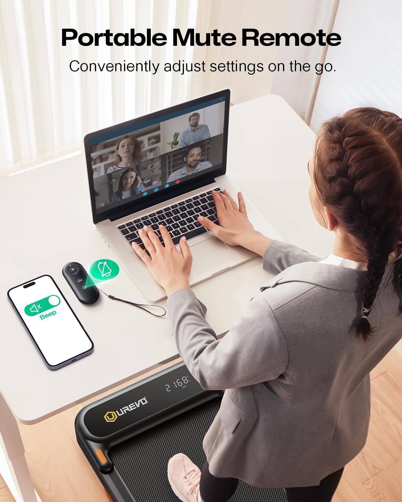 UREVO Strol 2E Folding 2-in-1 Treadmill & Walking Pad w/ App & Safety Handle for Home Office