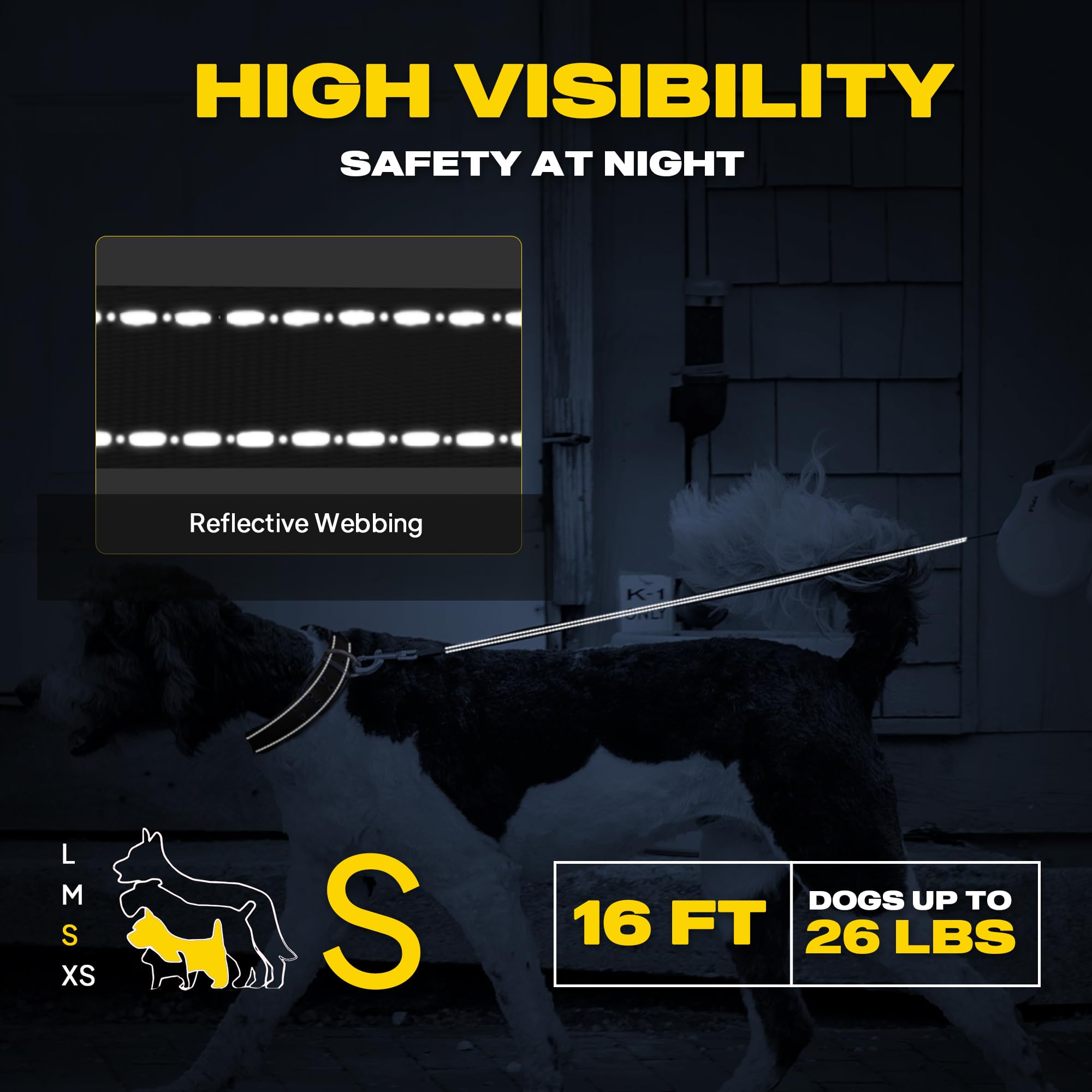 Fida Retractable Dog Leash, 16 ft Dog Walking Leash for Small Dogs up to 26 lbs, 360° Tangle Free, Black