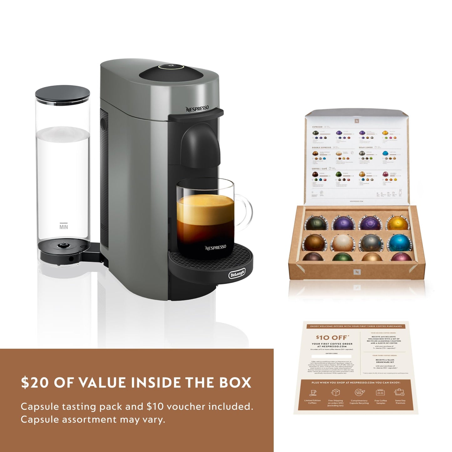 De'Longhi Nespresso Vertuo Plus Coffee and Espresso Maker by De'Longhi, Grey