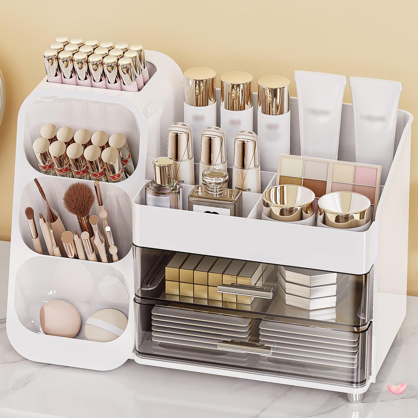 Anylady Makeup Organizer with Drawers, Skincare Organizer (Large Size Thick), Storage Box Cosmetic Display Cases, Make up Organizers for Vanity, Dresser, Desk, Kitchen, Countertop (White)