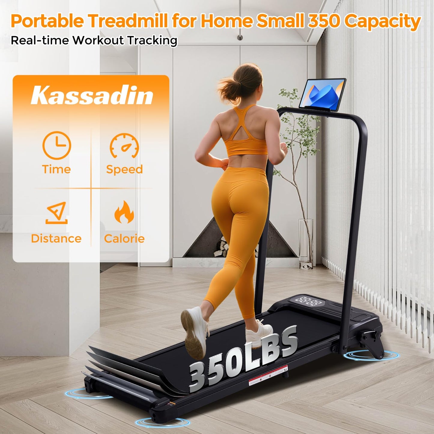Folding Walking Pad Treadmill w/ Handle & Adjustable Incline – 3.5HP Portable Electric Treadmill for Home/Small Spaces (350 LBS Max)