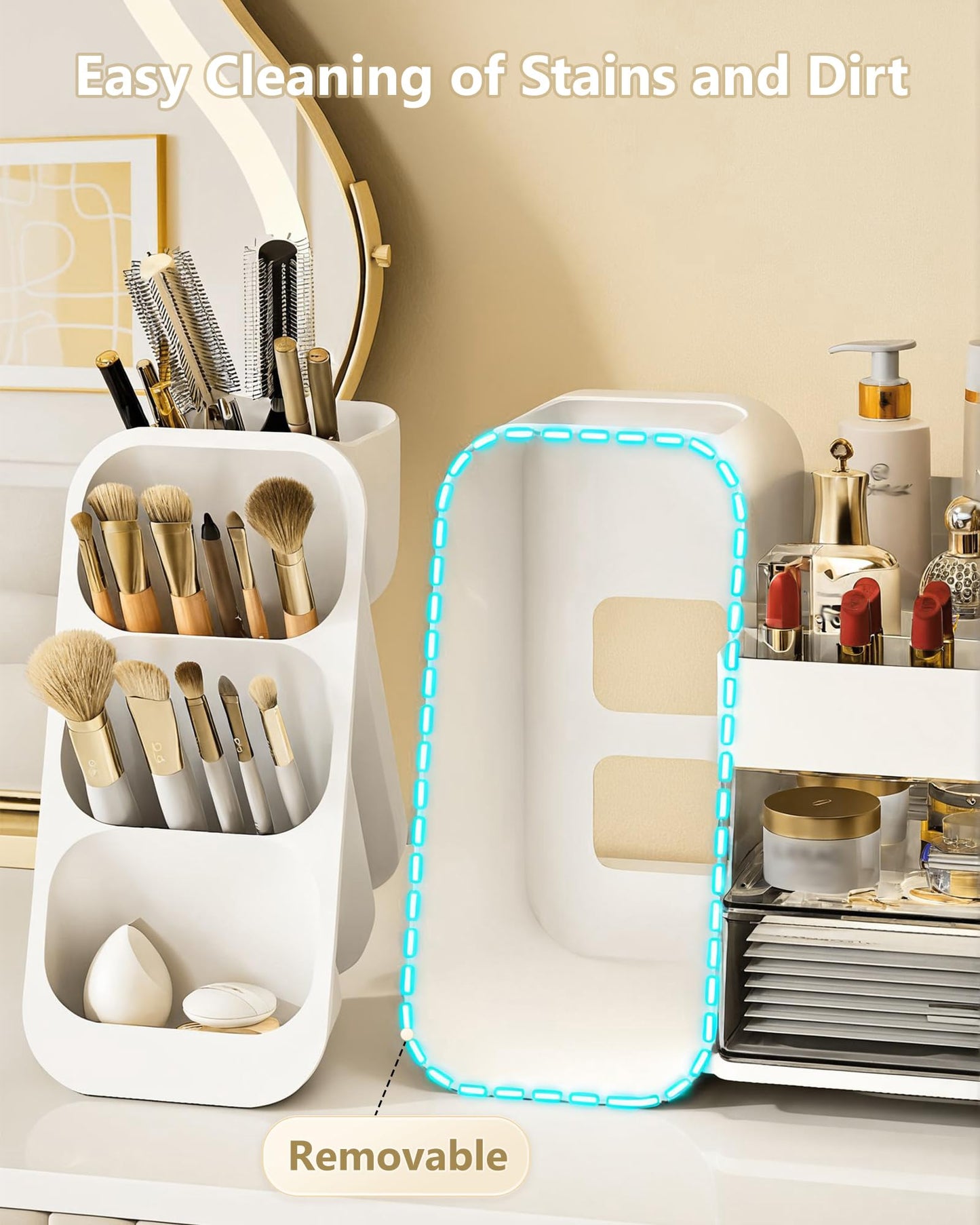 Anylady Makeup Organizer with Drawers, Skincare Organizer (Large Size Thick), Storage Box Cosmetic Display Cases, Make up Organizers for Vanity, Dresser, Desk, Kitchen, Countertop (White)