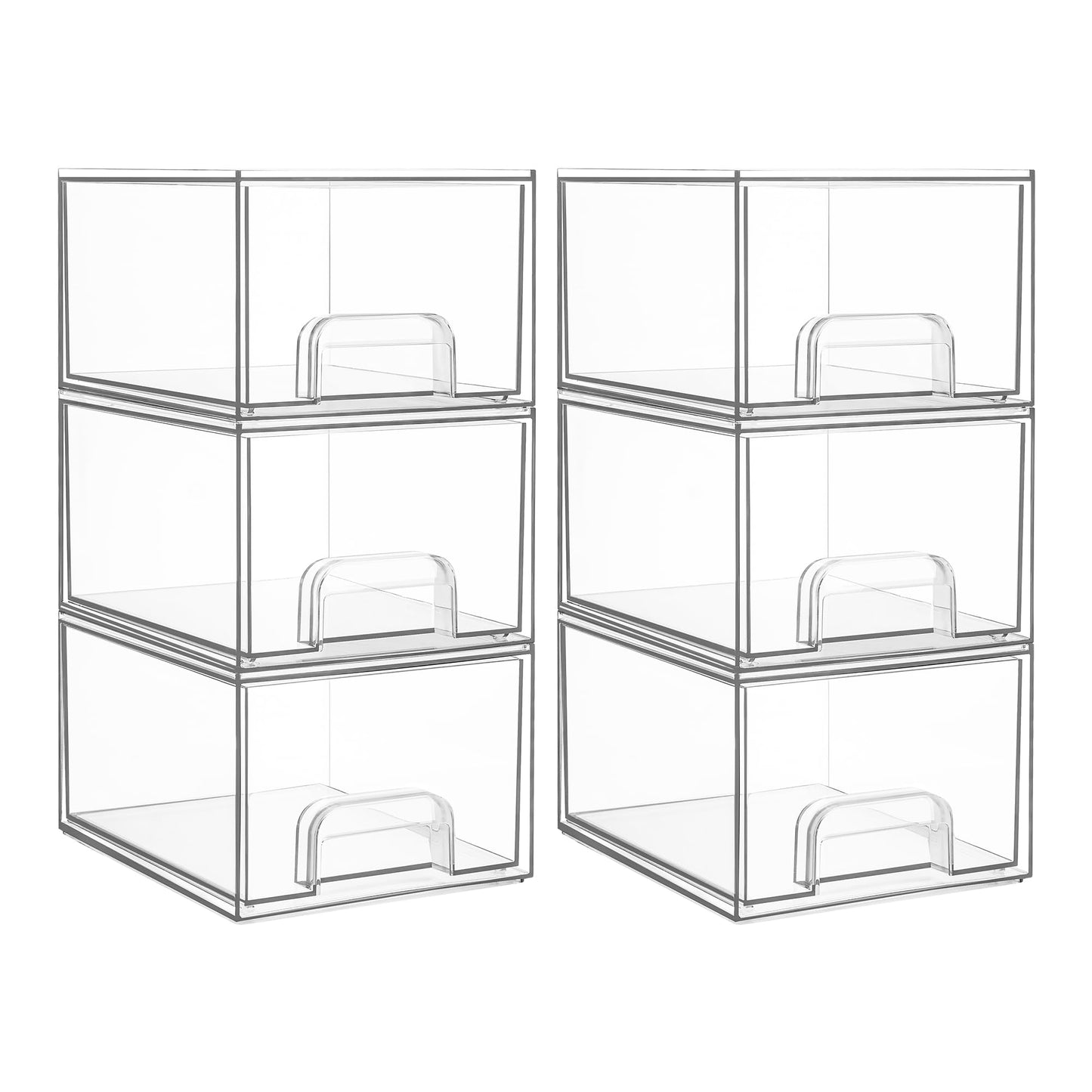 Vtopmart (6 Pack) Small Clear Stackable Storage Drawers – Acrylic Makeup Organizer Bins for Vanity, Undersink, and Cabinet