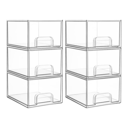 Vtopmart (6 Pack) Small Clear Stackable Storage Drawers – Acrylic Makeup Organizer Bins for Vanity, Undersink, and Cabinet