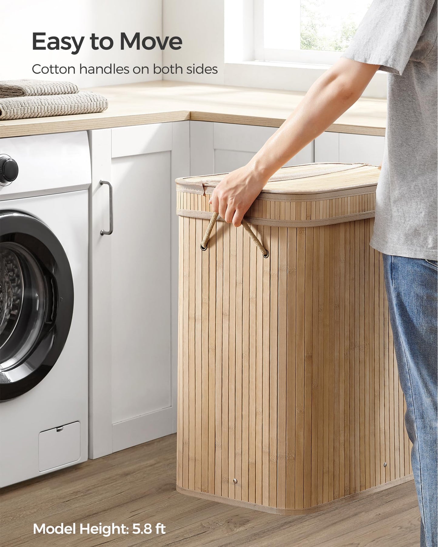 Laundry Hamper with Lid, Bamboo Laundry Basket