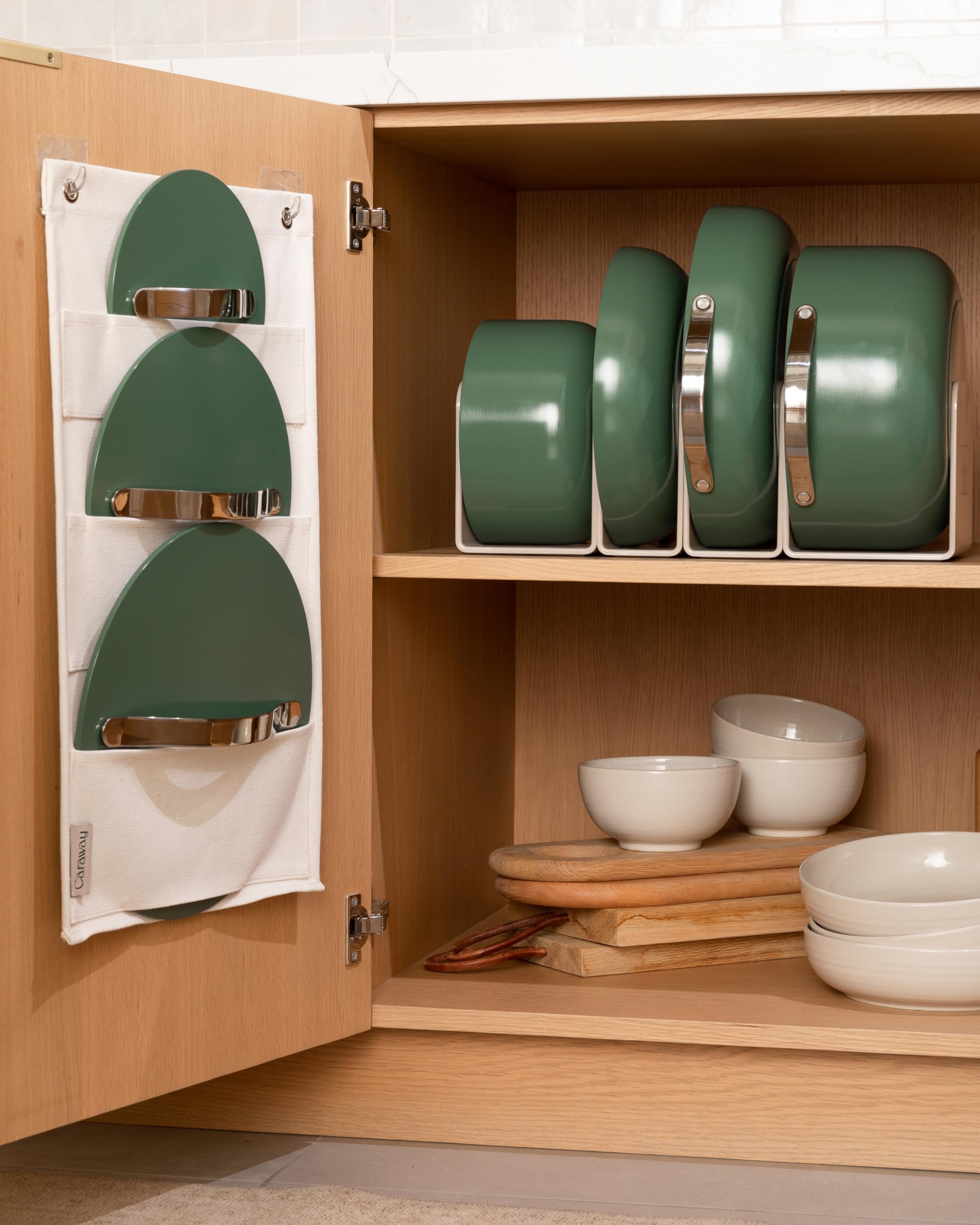 Caraway Non-stick Ceramic Cookware Set (12 Piece) Pots, Pans, Lids and Kitchen Storage - PFAS & PFOA Free - Oven Safe Pan Set & Compatible with All Stovetops - Cream