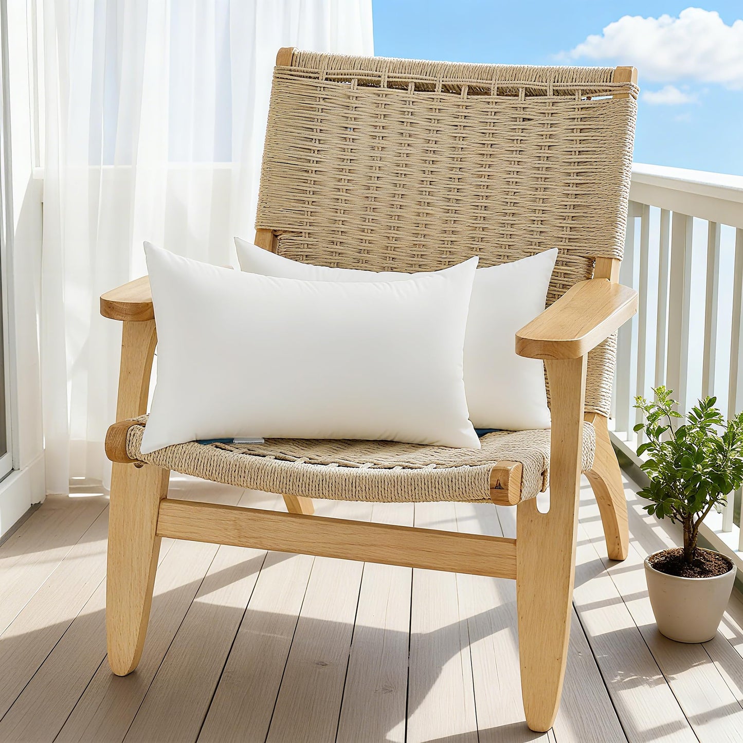 Oubonun 12×20 Waterproof Outdoor Lumbar Pillow Inserts (Set of 2) – Soft & Fluffy Polyester Filling for Patio/Porch